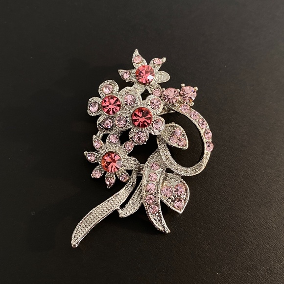 Rhinestone Brooch - Pink & Clear - Picture 1 of 1